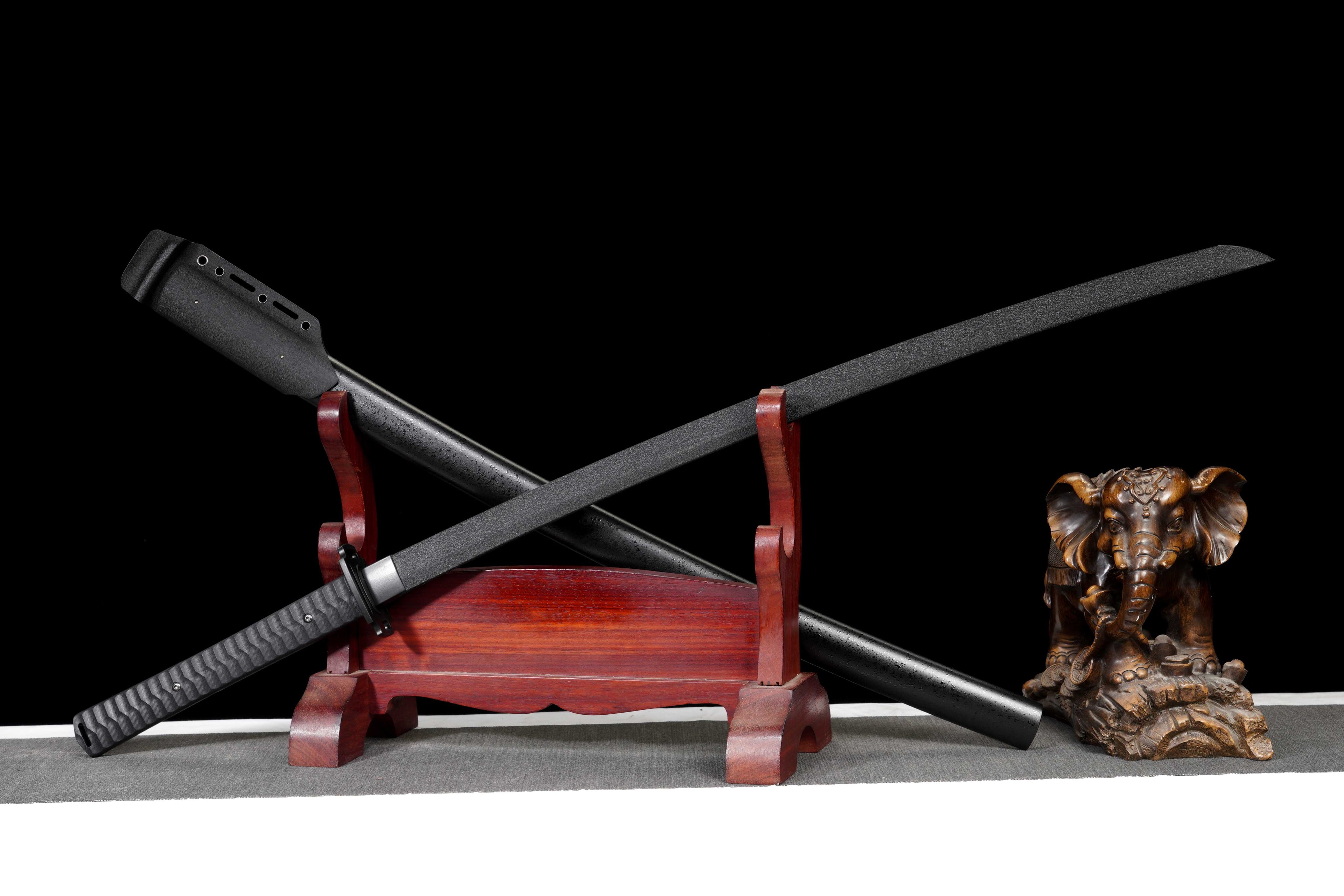 Tactical Katana with Ceramic Coated Carbon Steel Blade - Anti-Rust & Scratch Resistant, G10 Handle & Painted Wood Sheath