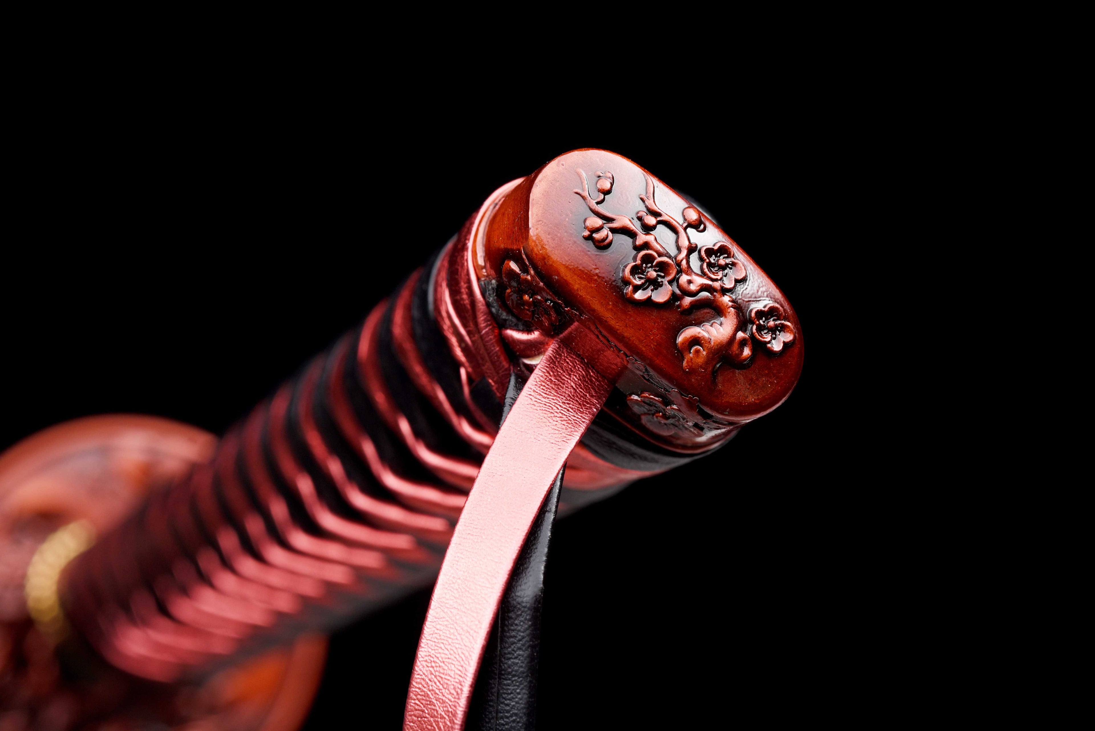 New "Scarlet Samurai" Katana - High Manganese Steel Blade, Gold-Plated Collar, Alloy Tsuba & Leather-Wrapped Scabbard | Full-Tang
