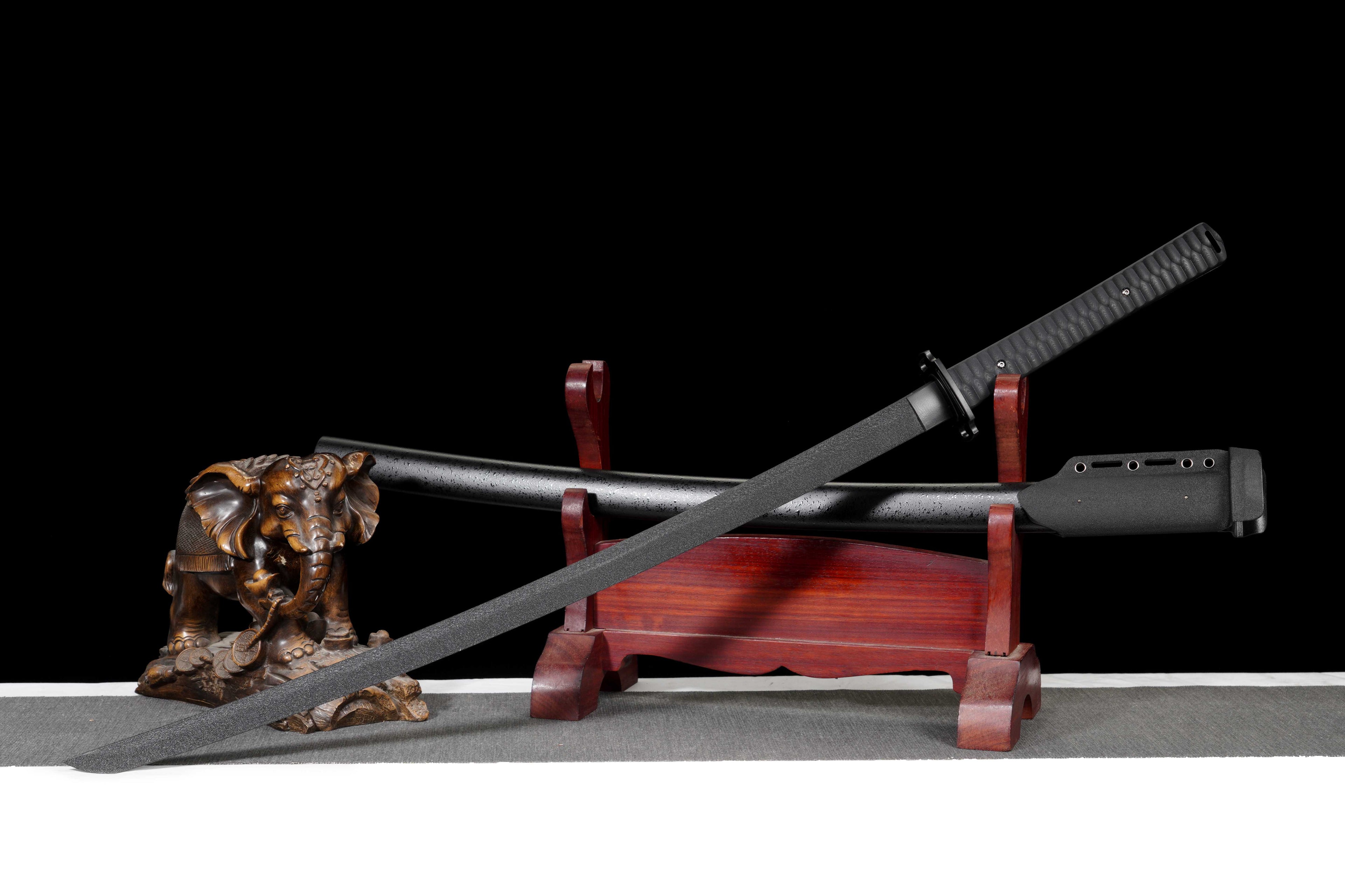 Tactical Katana with Ceramic Coated Carbon Steel Blade - Anti-Rust & Scratch Resistant, G10 Handle & Painted Wood Sheath