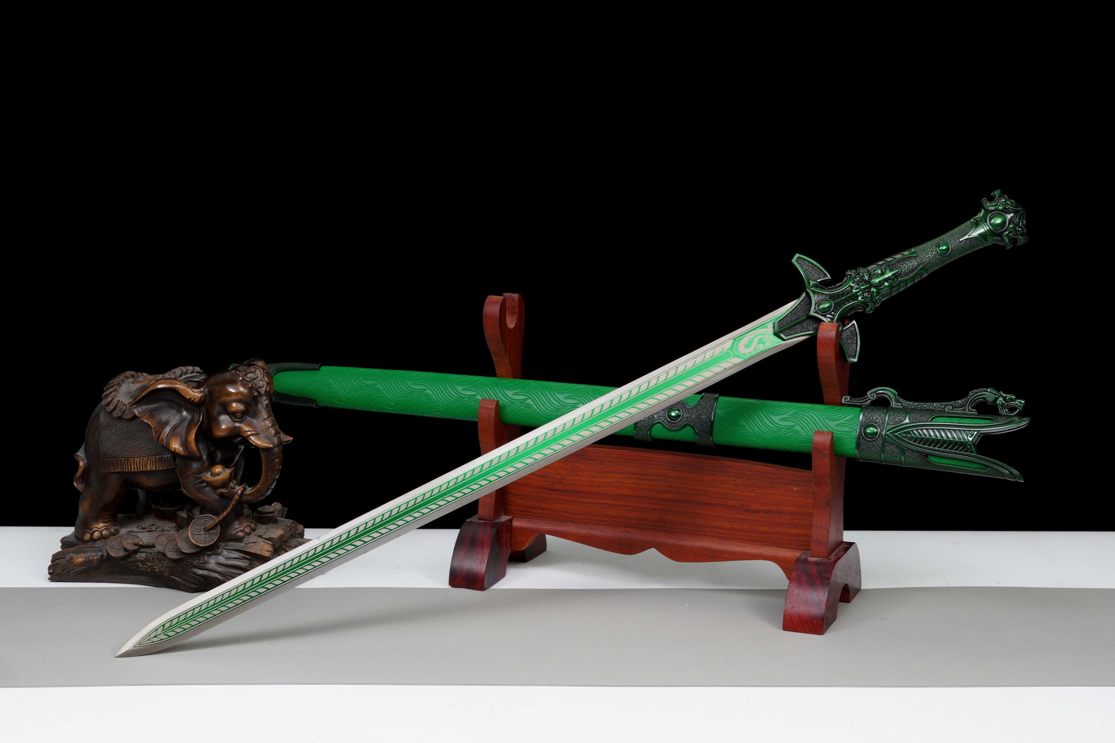 "Ursa Major" Tianji Chinese Straight Sword - Sharpened High Manganese Steel Blade, Full-Tang, Alloy Fittings & Leather-Wrapped Scabbard