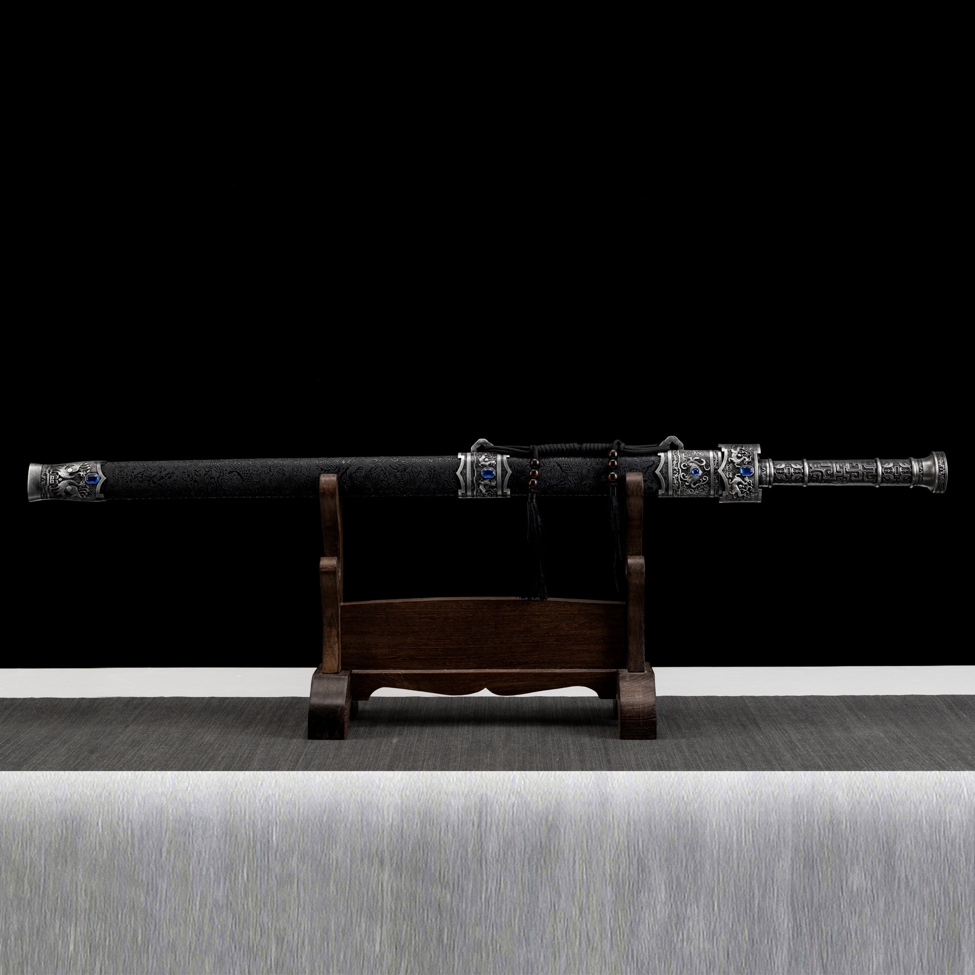 King of Yue Sword Replica - Hexagonal High Manganese Steel Blade, Full-Tang Construction, Alloy Fittings & Leather-Wrapped Scabbard