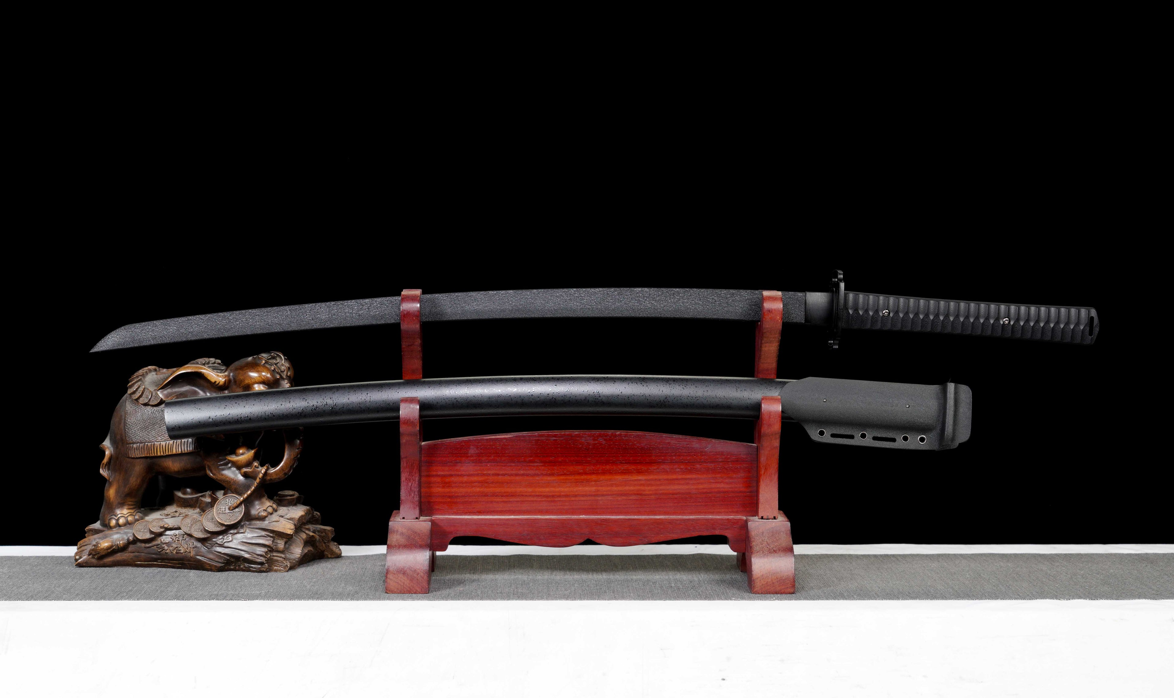Tactical Katana with Ceramic Coated Carbon Steel Blade - Anti-Rust & Scratch Resistant, G10 Handle & Painted Wood Sheath