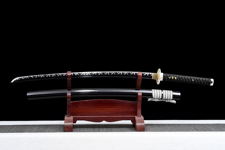 Golden Ridge Combat Blade - Ultra High Manganese Steel Modern Forged, 83cm Full Length, Leather-Wrapped Wood Sheath, Solid Alloy Handle | Full-Tang Construction