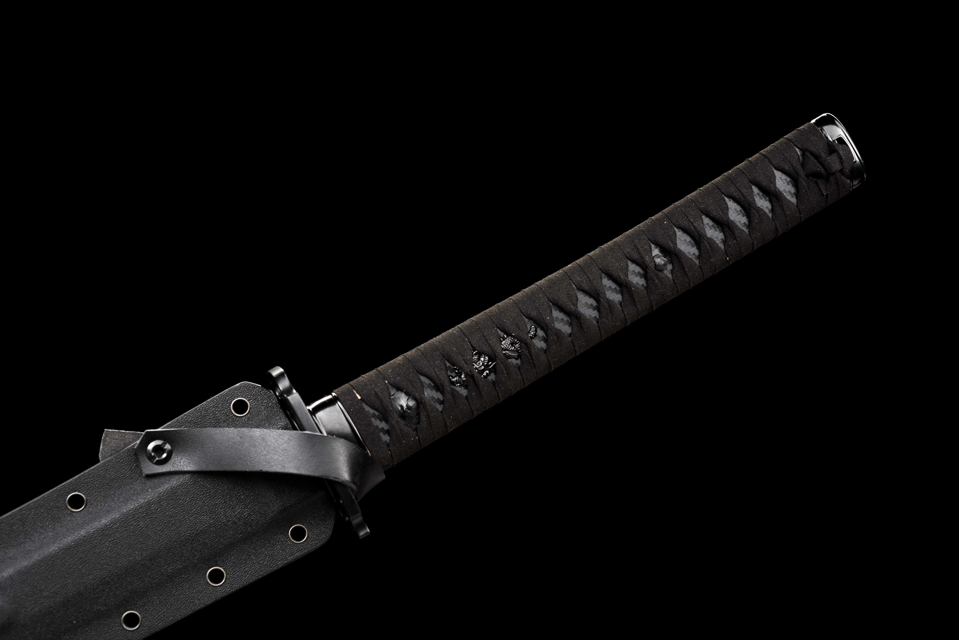 Tactical Katana - Titanium Plated Carbon Steel Blade (Anti-Rust/Scratch Resistant) | Suede Cross-Wrap Handle | Kydex Sheath | Full-Tang Construction