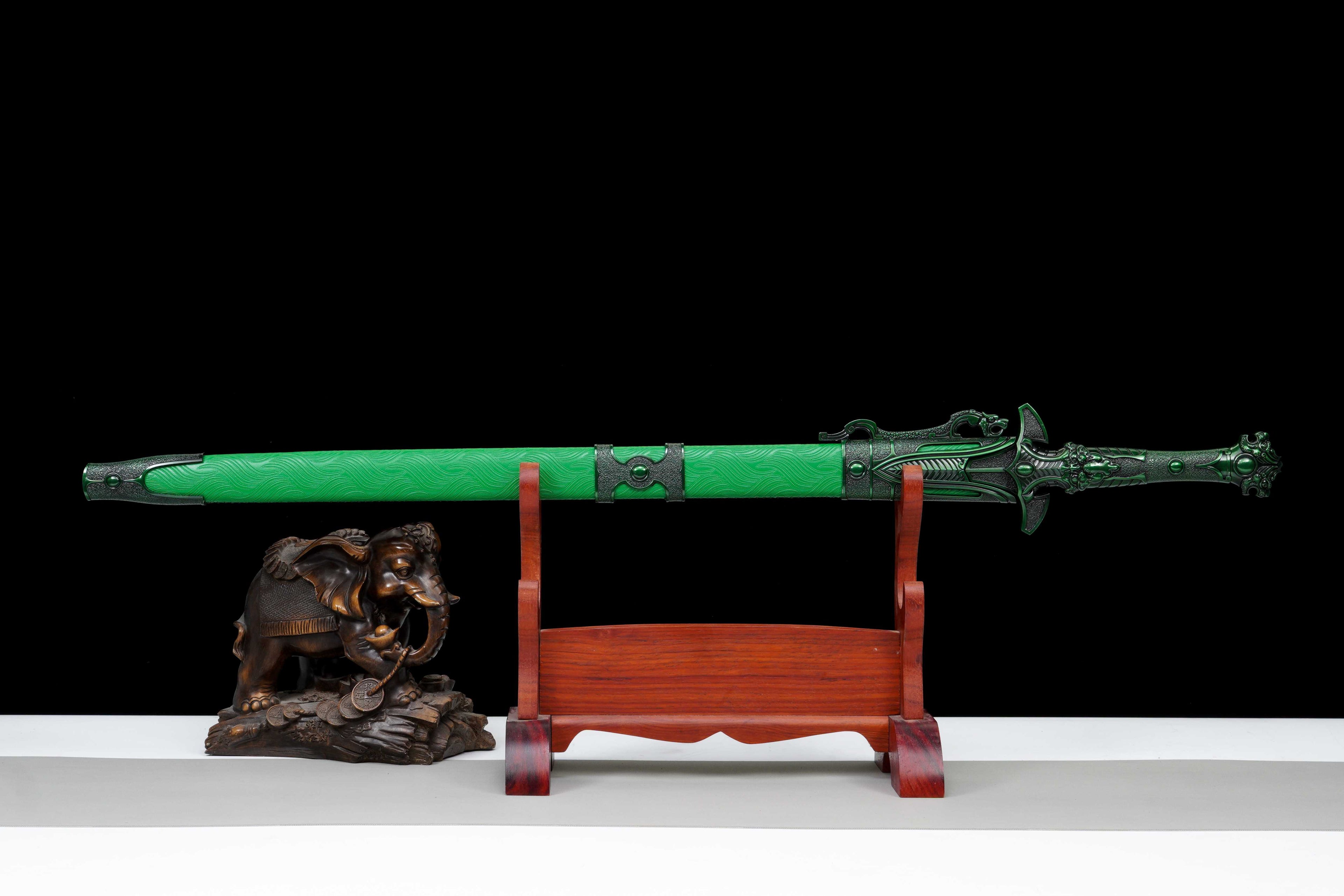 "Ursa Major" Tianji Chinese Straight Sword - Sharpened High Manganese Steel Blade, Full-Tang, Alloy Fittings & Leather-Wrapped Scabbard