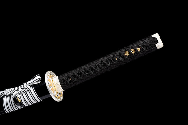 Golden Ridge Combat Blade - Ultra High Manganese Steel Modern Forged, 83cm Full Length, Leather-Wrapped Wood Sheath, Solid Alloy Handle | Full-Tang Construction