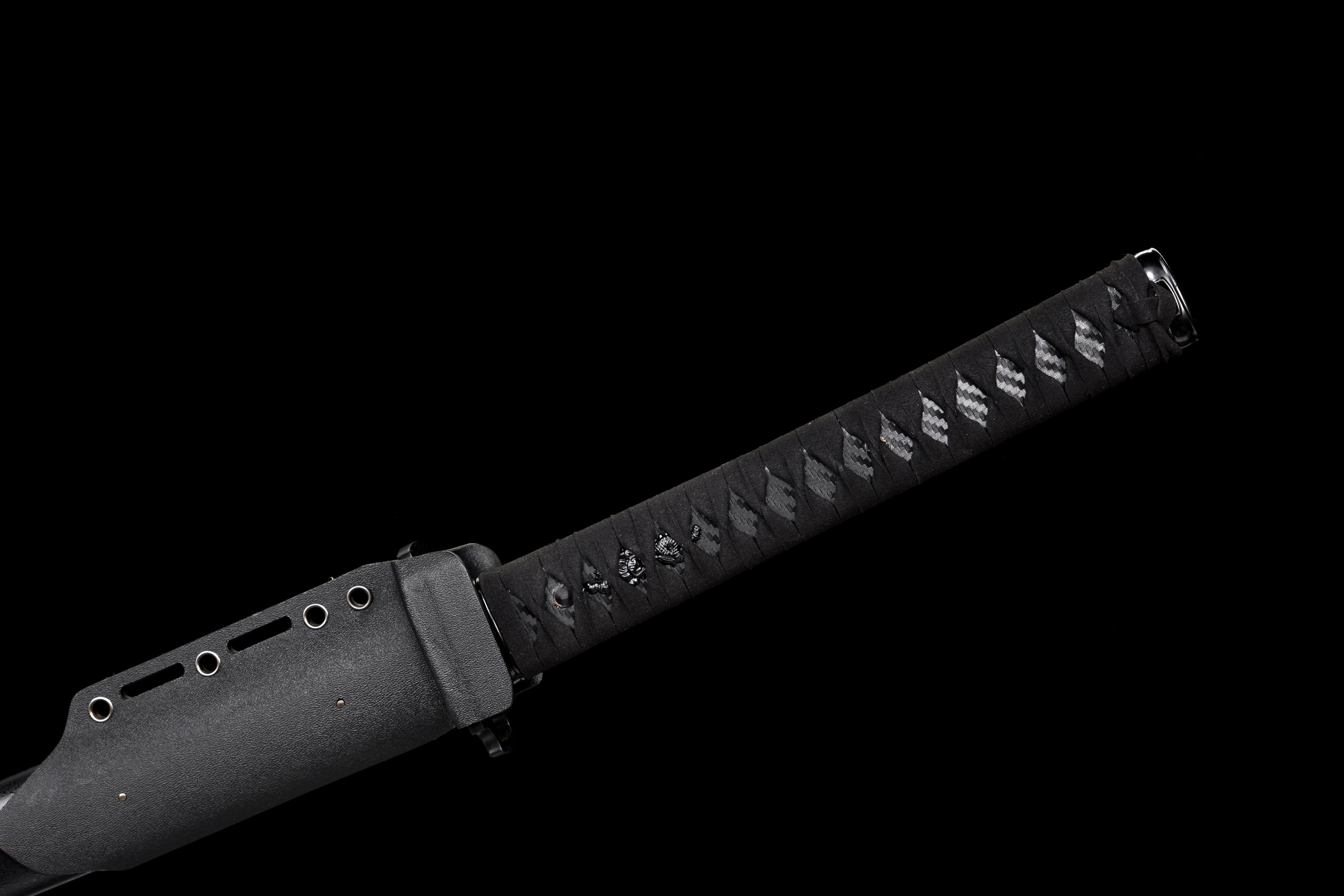 Tactical Katana with Titanium Coated Carbon Steel Blade - Anti-Rust & Scratch Resistant, Suede Wrap Handle, Wood & Kydex Sheath Combo