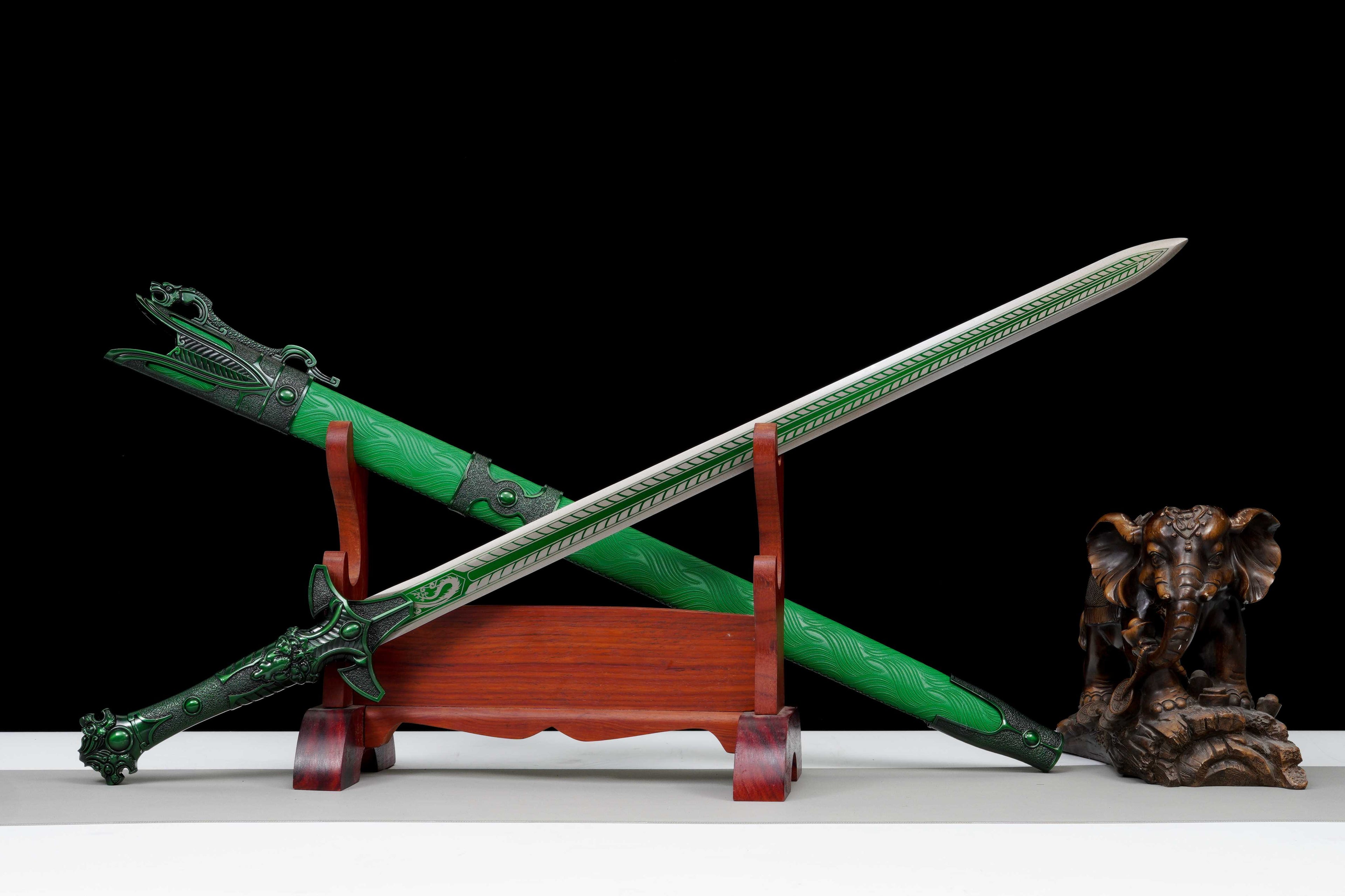 "Ursa Major" Tianji Chinese Straight Sword - Sharpened High Manganese Steel Blade, Full-Tang, Alloy Fittings & Leather-Wrapped Scabbard