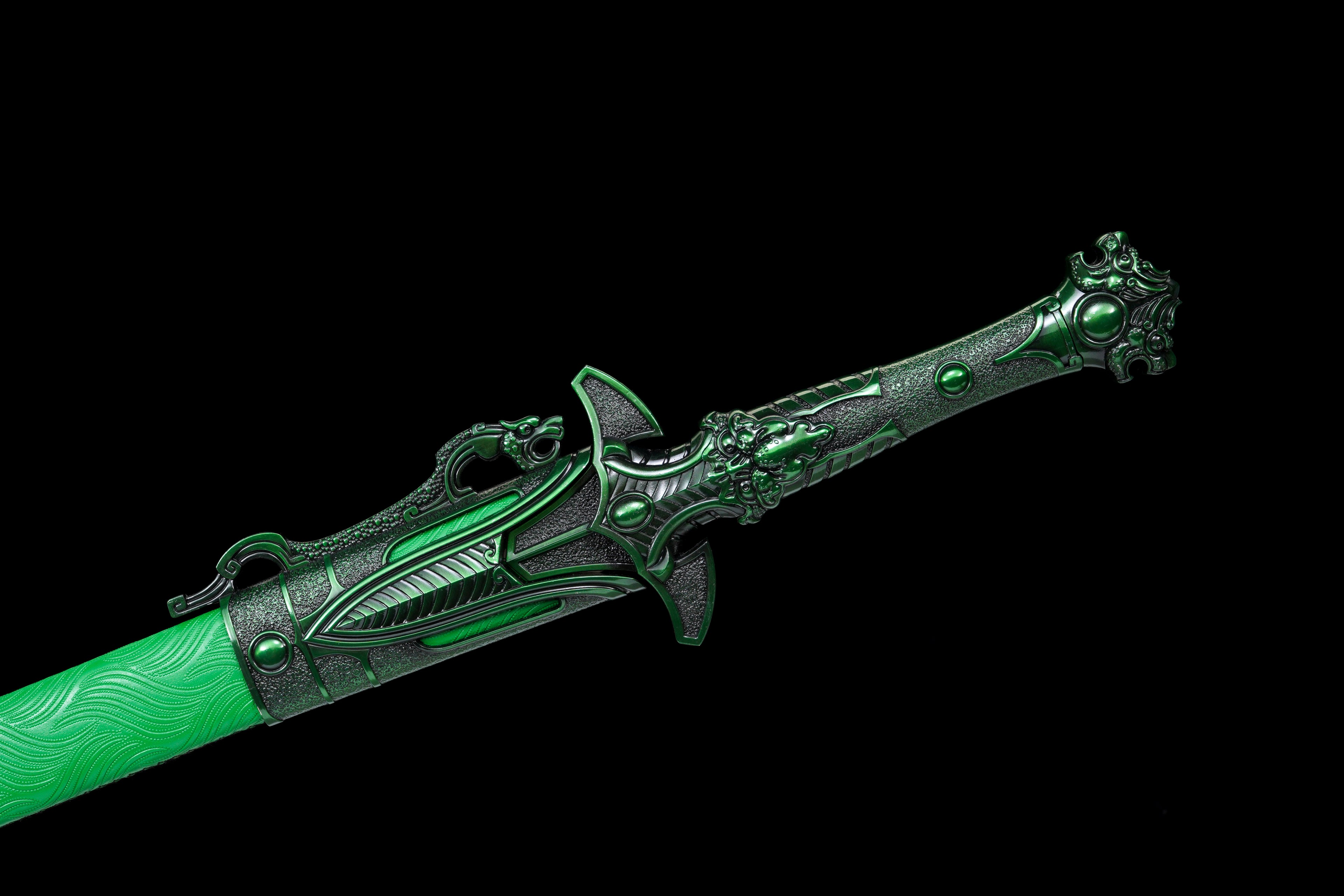 "Ursa Major" Tianji Chinese Straight Sword - Sharpened High Manganese Steel Blade, Full-Tang, Alloy Fittings & Leather-Wrapped Scabbard