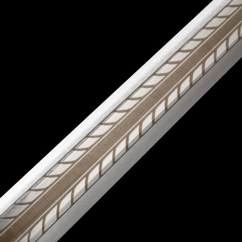 King of Yue Sword Replica - Hexagonal High Manganese Steel Blade, Full-Tang Construction, Alloy Fittings & Leather-Wrapped Scabbard