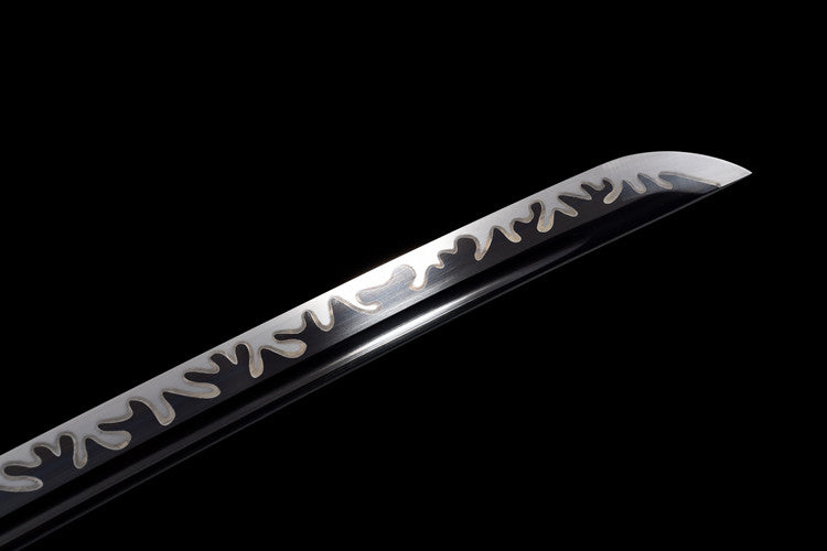 "Blazing Dragon" Katana - Razor-Sharp High Carbon Steel Blade, Full-Tang "Tiger Tail" Forge, Gold-Plated Collar & Lacquered Wood Scabbard