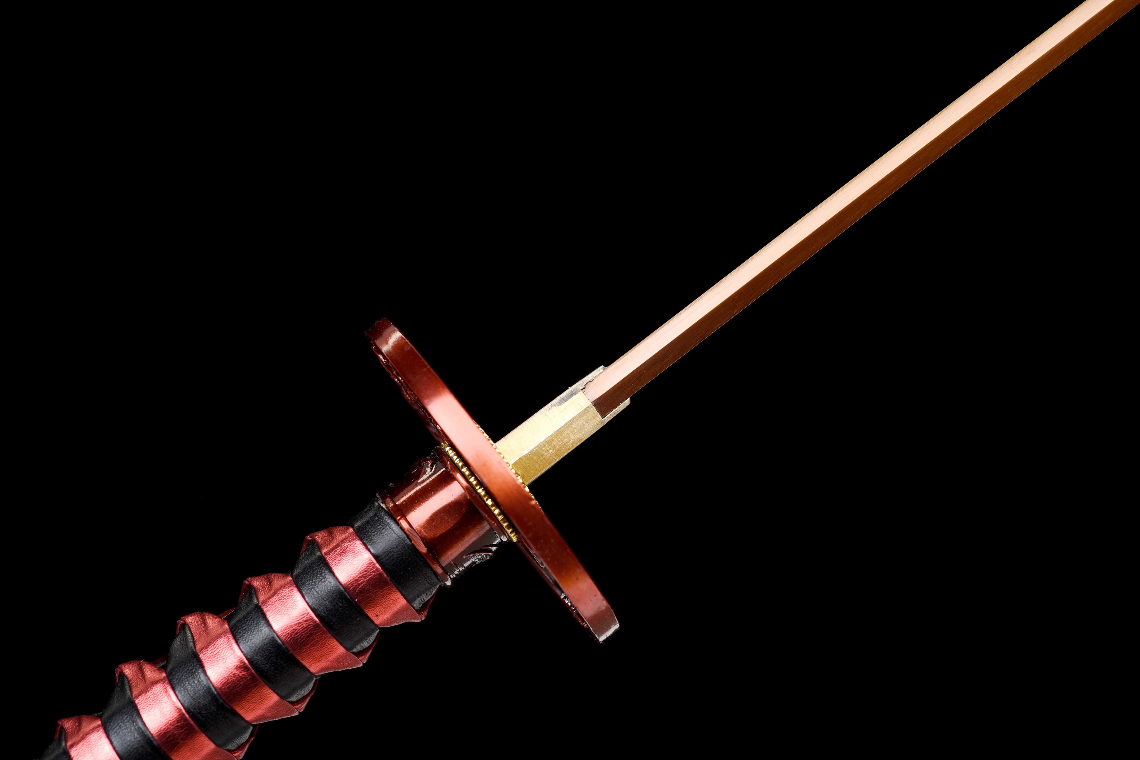 New "Scarlet Samurai" Katana - High Manganese Steel Blade, Gold-Plated Collar, Alloy Tsuba & Leather-Wrapped Scabbard | Full-Tang