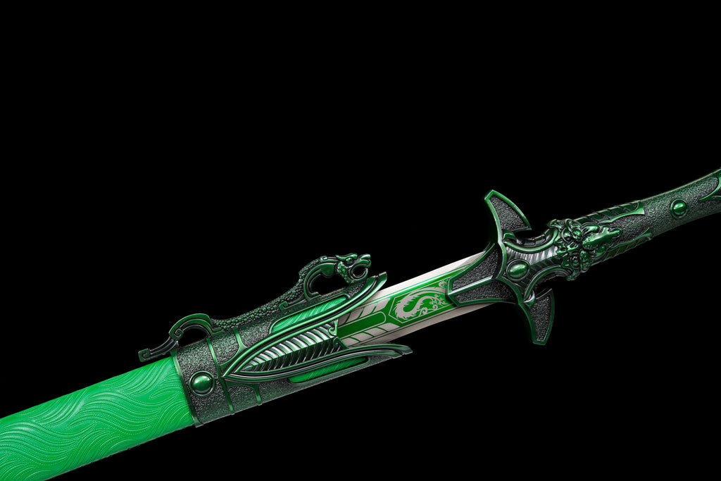 "Ursa Major" Tianji Chinese Straight Sword - Sharpened High Manganese Steel Blade, Full-Tang, Alloy Fittings & Leather-Wrapped Scabbard