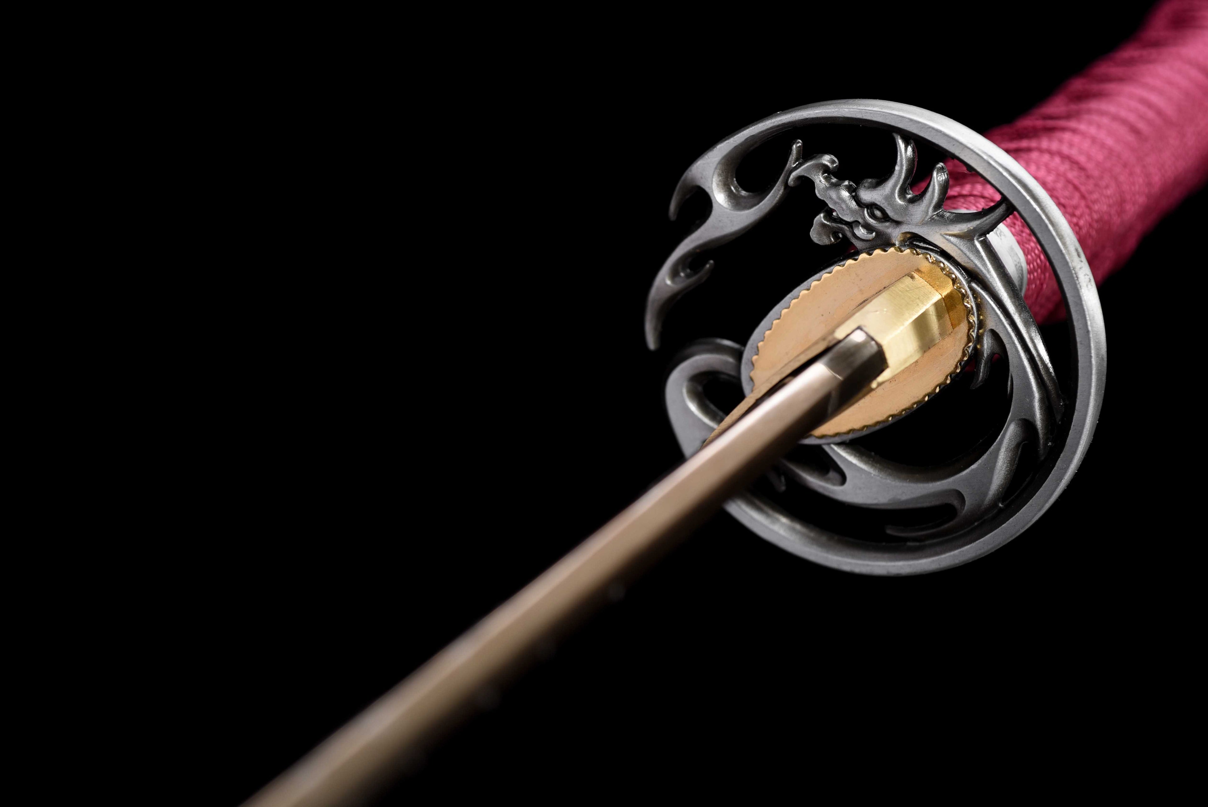 "Yinglong Dragon" Katana - Sharpened High Manganese Steel Blade, Gold-Plated Collar (Habaki), Alloy Tsuba & Lacquered Wood Scabbard | Full-Tang
