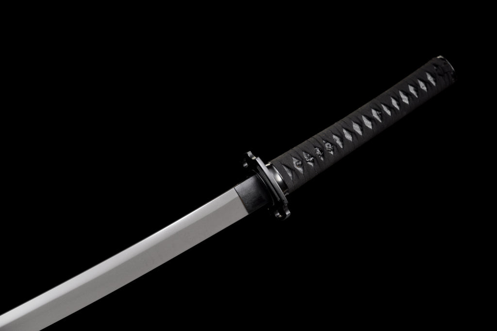 Tactical Katana with Titanium Coated Carbon Steel Blade - Anti-Rust & Scratch Resistant, Suede Wrap Handle, Wood & Kydex Sheath Combo