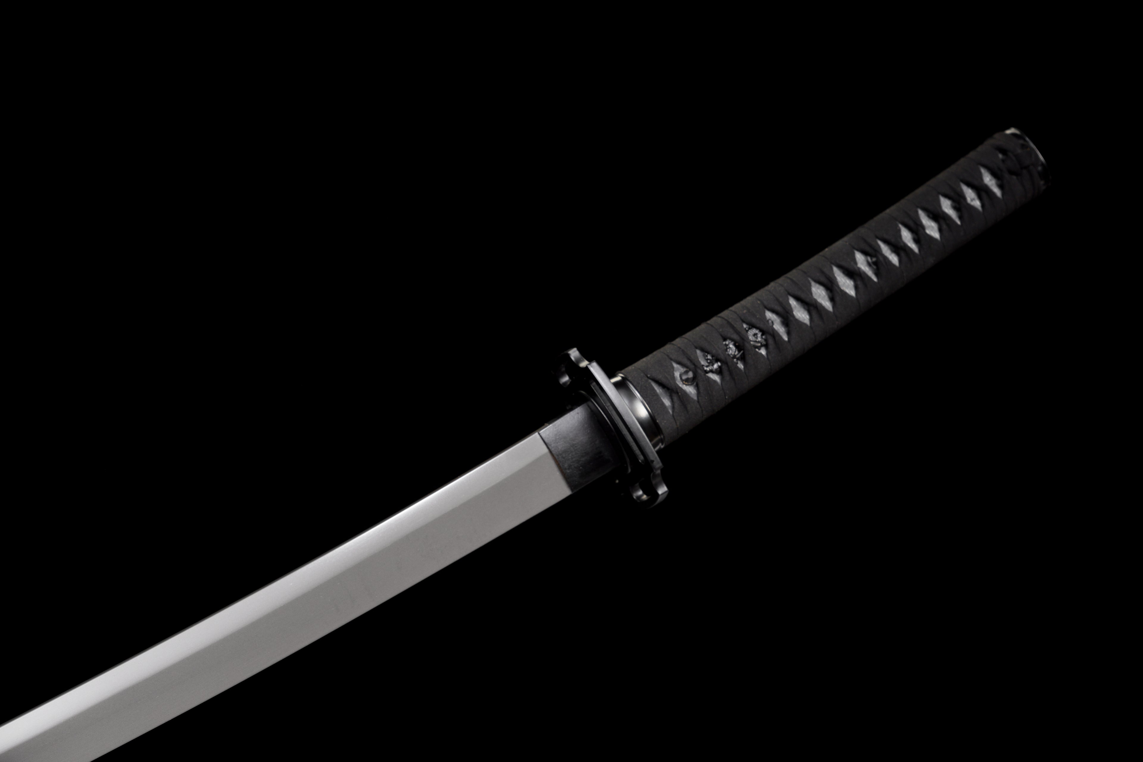 Tactical Katana with Titanium Coated Carbon Steel Blade - Anti-Rust & Scratch Resistant, Suede Wrap Handle, Wood & Kydex Sheath Combo