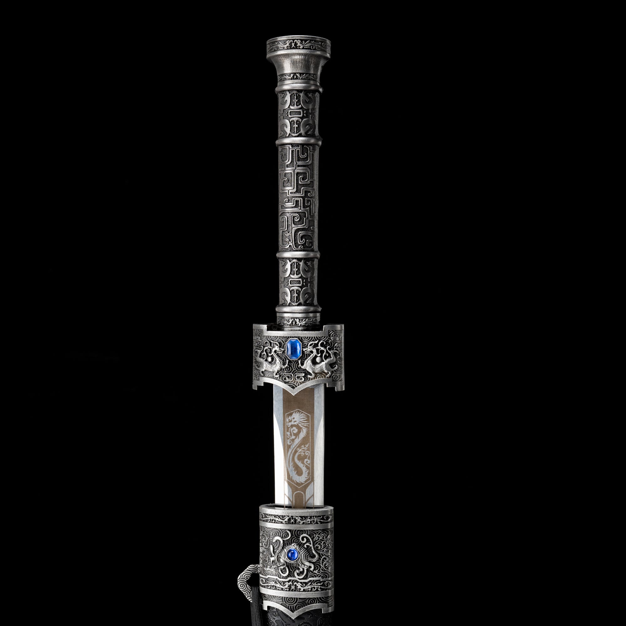 King of Yue Sword Replica - Hexagonal High Manganese Steel Blade, Full-Tang Construction, Alloy Fittings & Leather-Wrapped Scabbard
