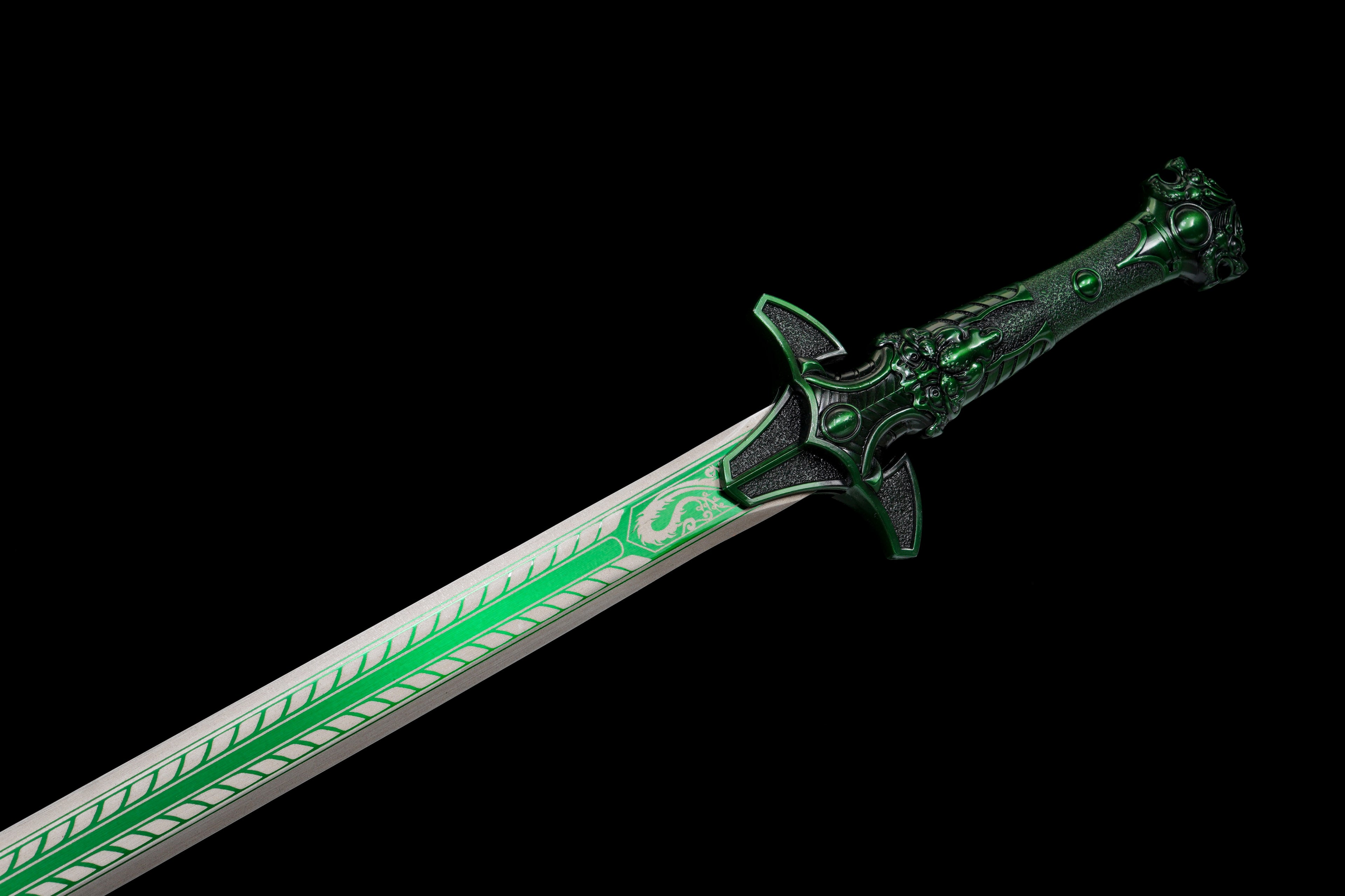 "Ursa Major" Tianji Chinese Straight Sword - Sharpened High Manganese Steel Blade, Full-Tang, Alloy Fittings & Leather-Wrapped Scabbard