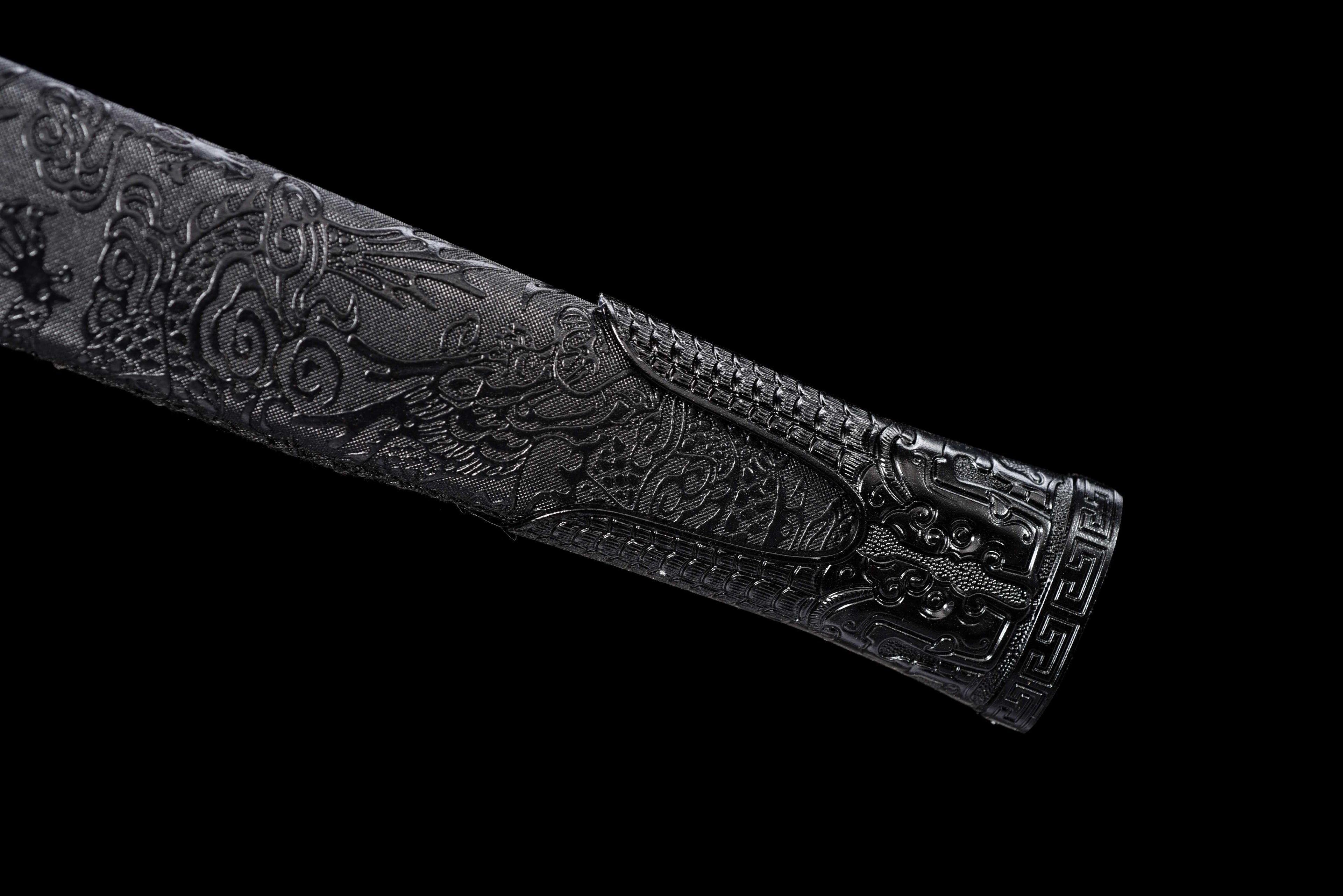 Double Dragon Han Sword - Sharpened Octagonal High Manganese Steel Blade, Full-Tang Construction, Alloy Fittings & Leather-Wrapped Wood Scabbard