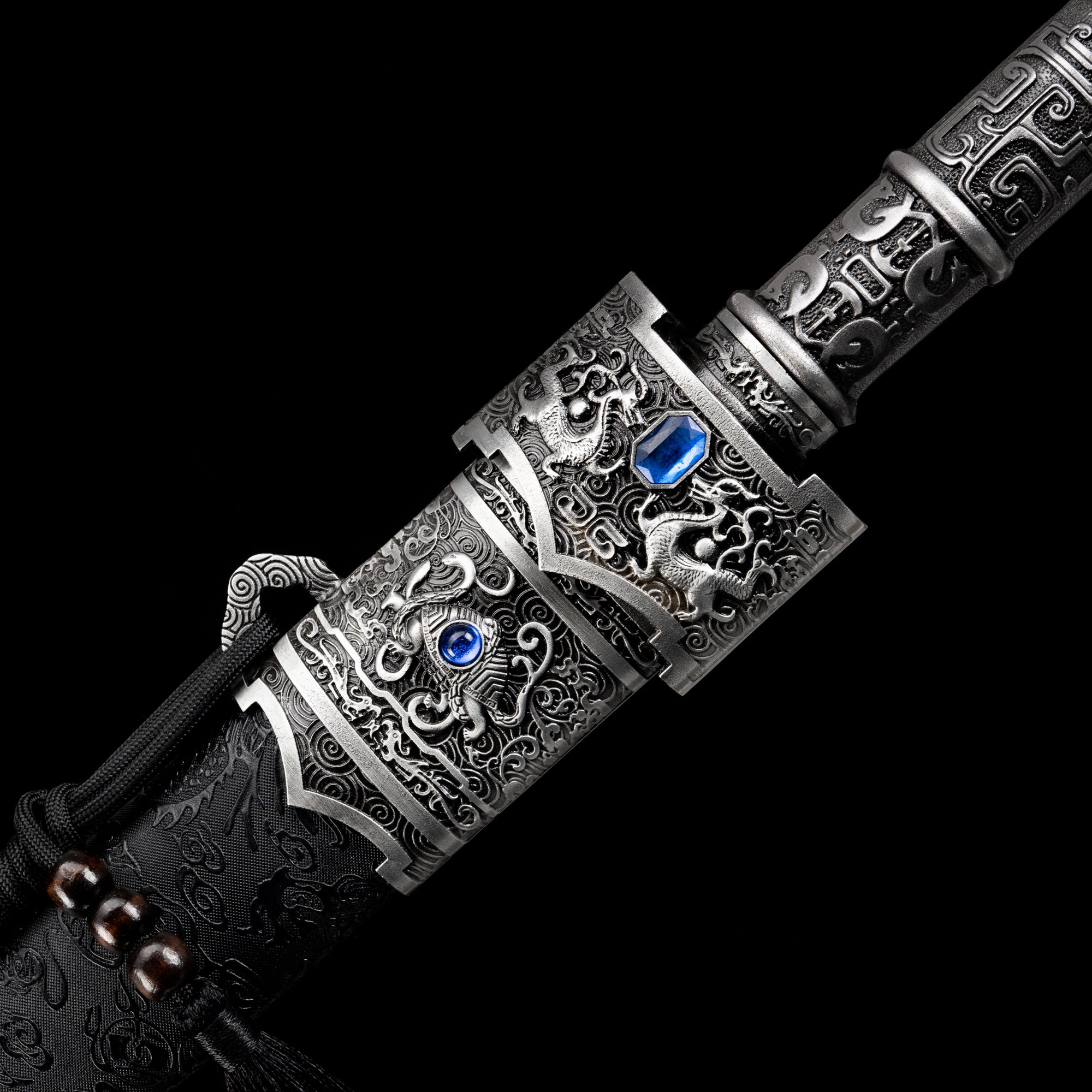 King of Yue Sword Replica - Hexagonal High Manganese Steel Blade, Full-Tang Construction, Alloy Fittings & Leather-Wrapped Scabbard