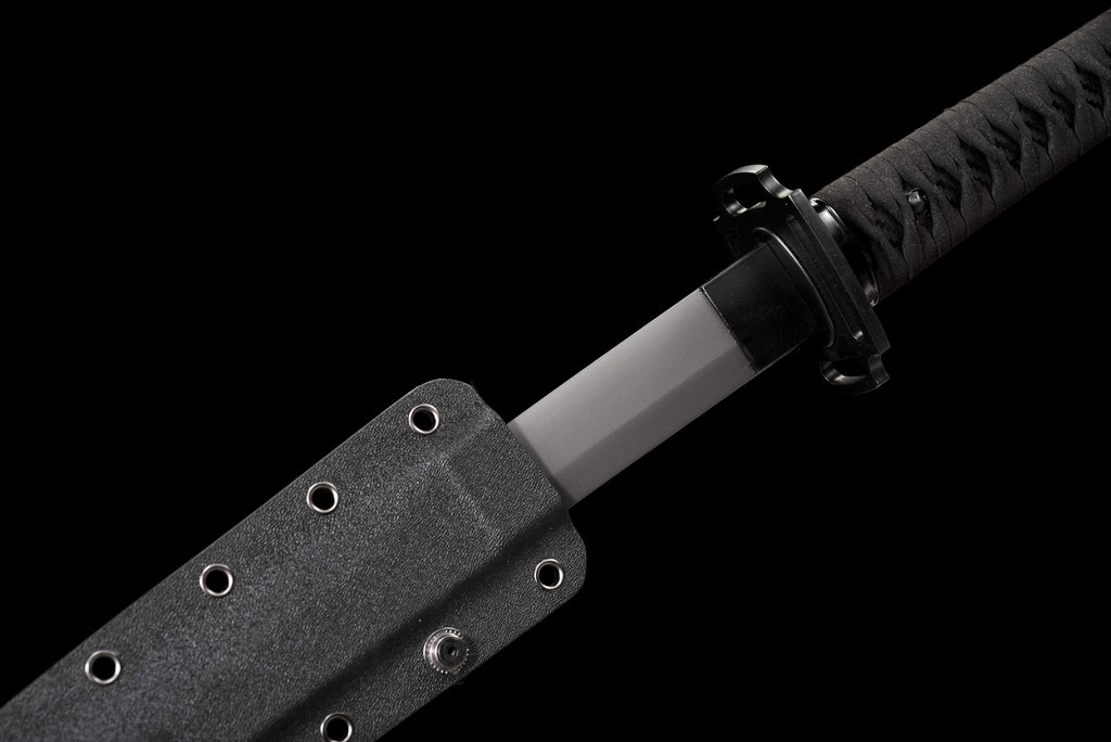 Tactical Katana - Titanium Plated Carbon Steel Blade (Anti-Rust/Scratch Resistant) | Suede Cross-Wrap Handle | Kydex Sheath | Full-Tang Construction