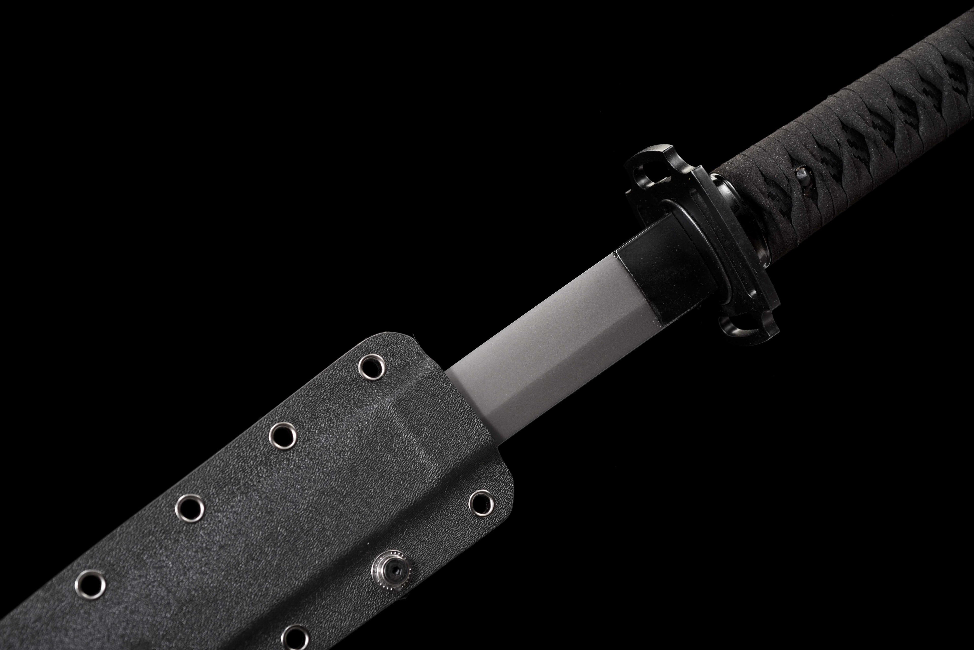 Tactical Katana - Titanium Plated Carbon Steel Blade (Anti-Rust/Scratch Resistant) | Suede Cross-Wrap Handle | Kydex Sheath | Full-Tang Construction