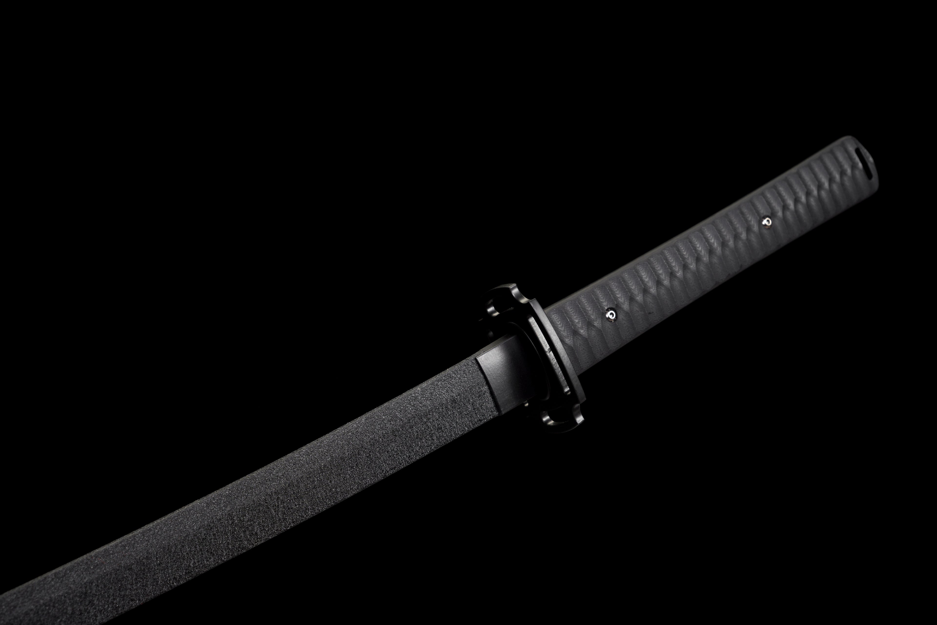 Tactical Katana with Ceramic Coated Carbon Steel Blade - Anti-Rust & Scratch Resistant, G10 Handle & Painted Wood Sheath