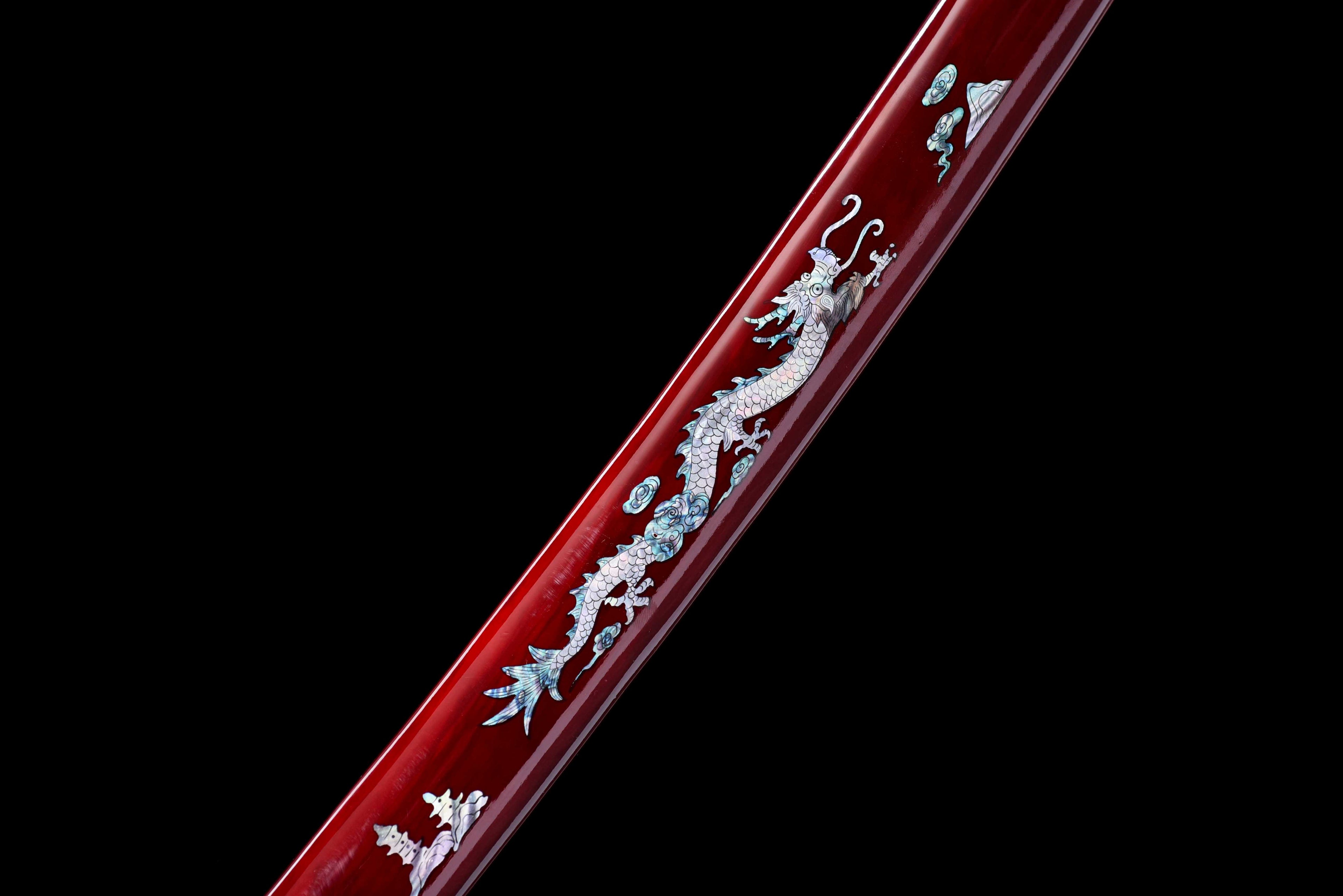 "Yinglong Dragon" Katana - Sharpened High Manganese Steel Blade, Gold-Plated Collar (Habaki), Alloy Tsuba & Lacquered Wood Scabbard | Full-Tang