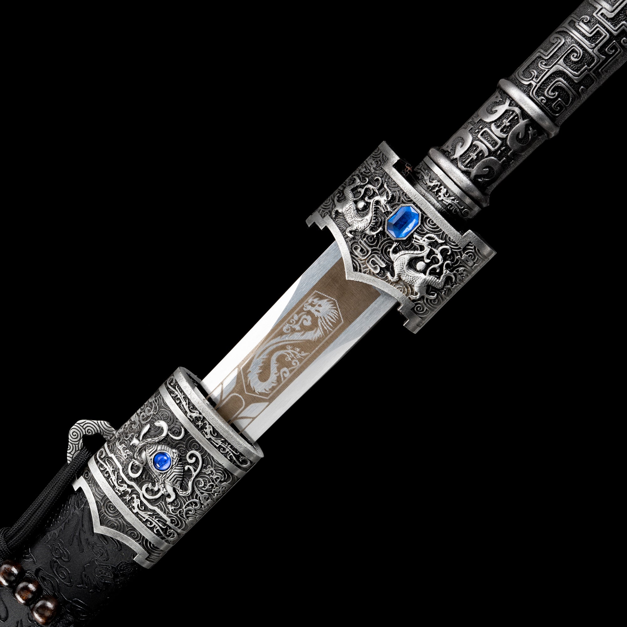 King of Yue Sword Replica - Hexagonal High Manganese Steel Blade, Full-Tang Construction, Alloy Fittings & Leather-Wrapped Scabbard
