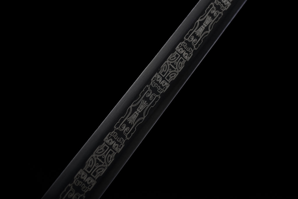 Double Dragon Han Sword - Sharpened Octagonal High Manganese Steel Blade, Full-Tang Construction, Alloy Fittings & Leather-Wrapped Wood Scabbard