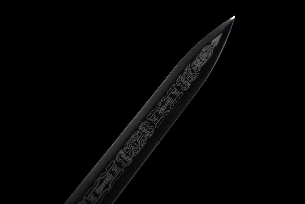 Double Dragon Han Sword - Sharpened Octagonal High Manganese Steel Blade, Full-Tang Construction, Alloy Fittings & Leather-Wrapped Wood Scabbard
