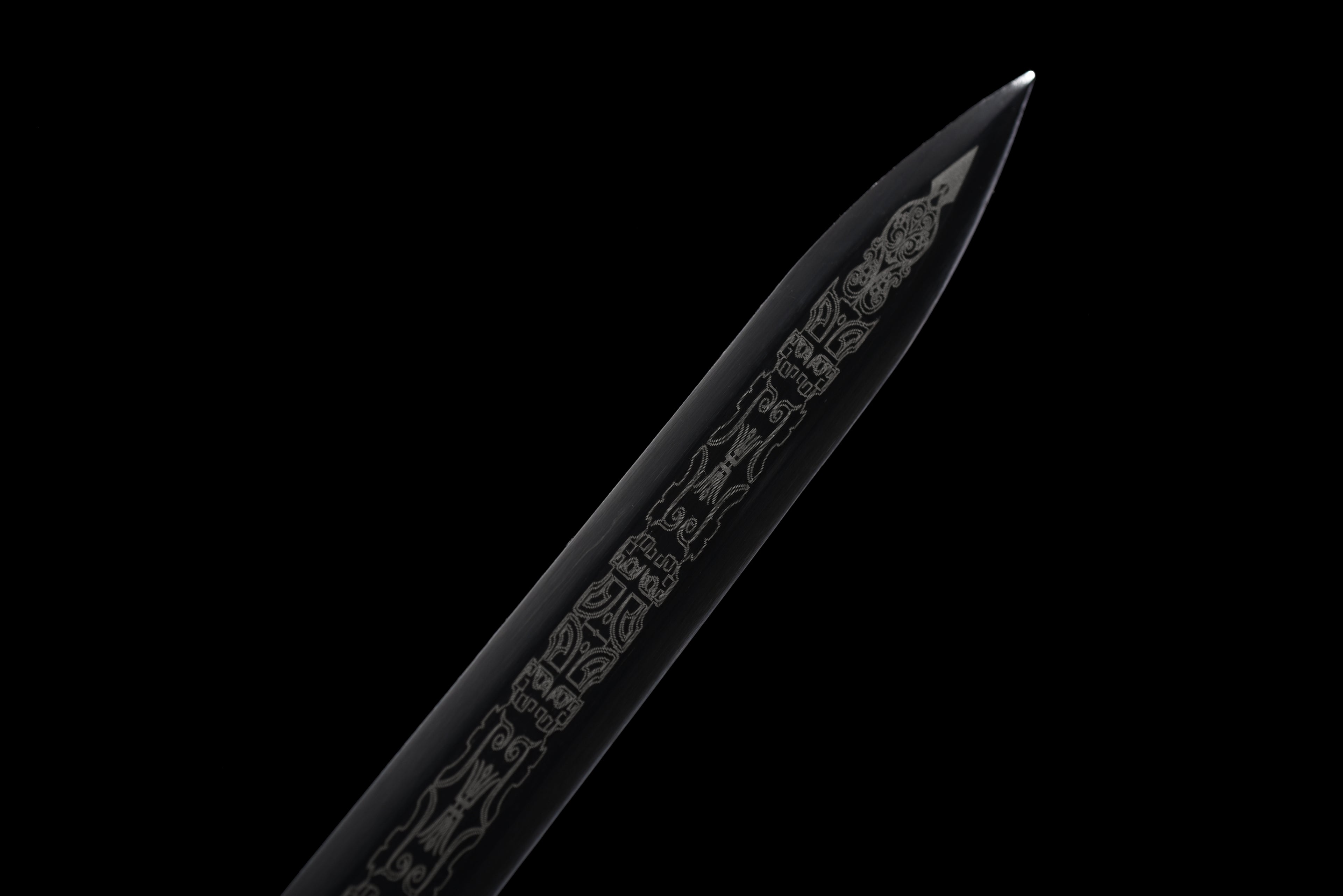 Double Dragon Han Sword - Sharpened Octagonal High Manganese Steel Blade, Full-Tang Construction, Alloy Fittings & Leather-Wrapped Wood Scabbard