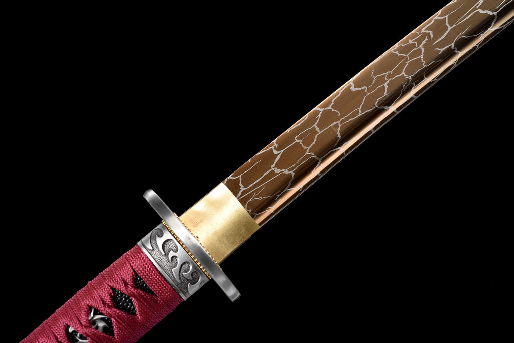 "Yinglong Dragon" Katana - Sharpened High Manganese Steel Blade, Gold-Plated Collar (Habaki), Alloy Tsuba & Lacquered Wood Scabbard | Full-Tang