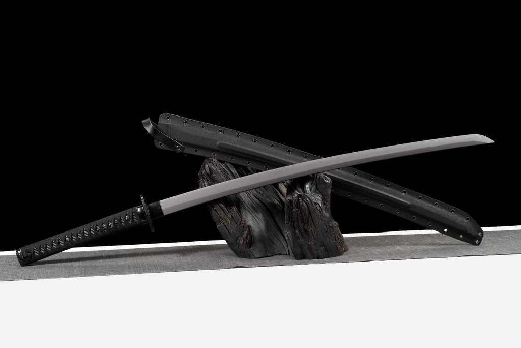 Tactical Katana - Titanium Plated Carbon Steel Blade (Anti-Rust/Scratch Resistant) | Suede Cross-Wrap Handle | Kydex Sheath | Full-Tang Construction