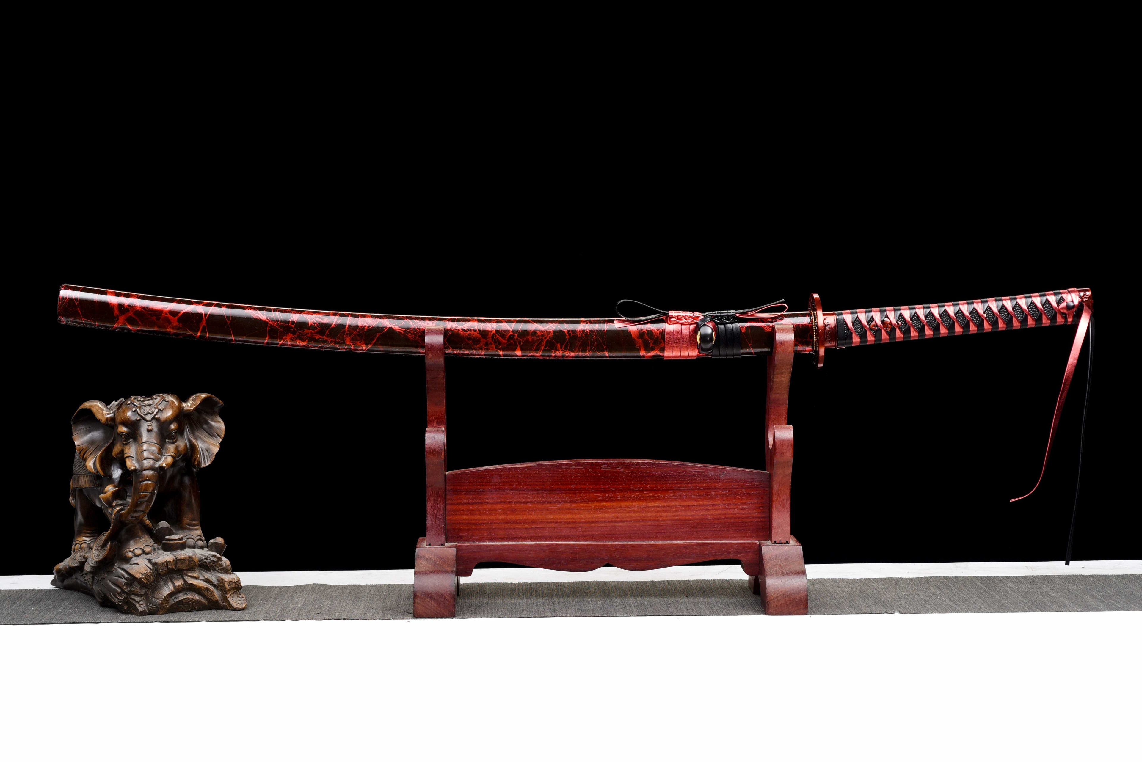 New "Scarlet Samurai" Katana - High Manganese Steel Blade, Gold-Plated Collar, Alloy Tsuba & Leather-Wrapped Scabbard | Full-Tang