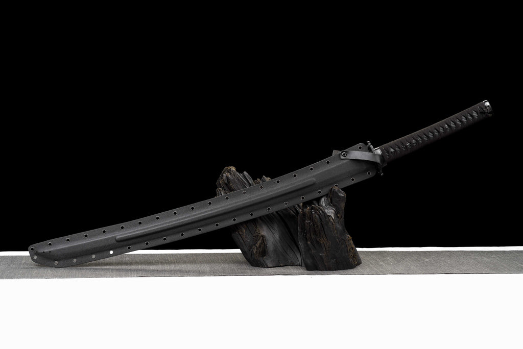Tactical Katana - Titanium Plated Carbon Steel Blade (Anti-Rust/Scratch Resistant) | Suede Cross-Wrap Handle | Kydex Sheath | Full-Tang Construction