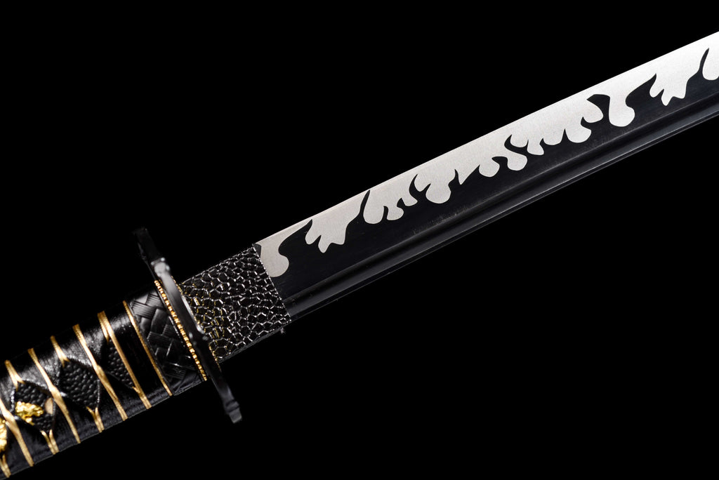 黒金 Handmade black and gold samurai sword: high-carbon steel blade, black and gold color contrast, collection-grade cold weapon