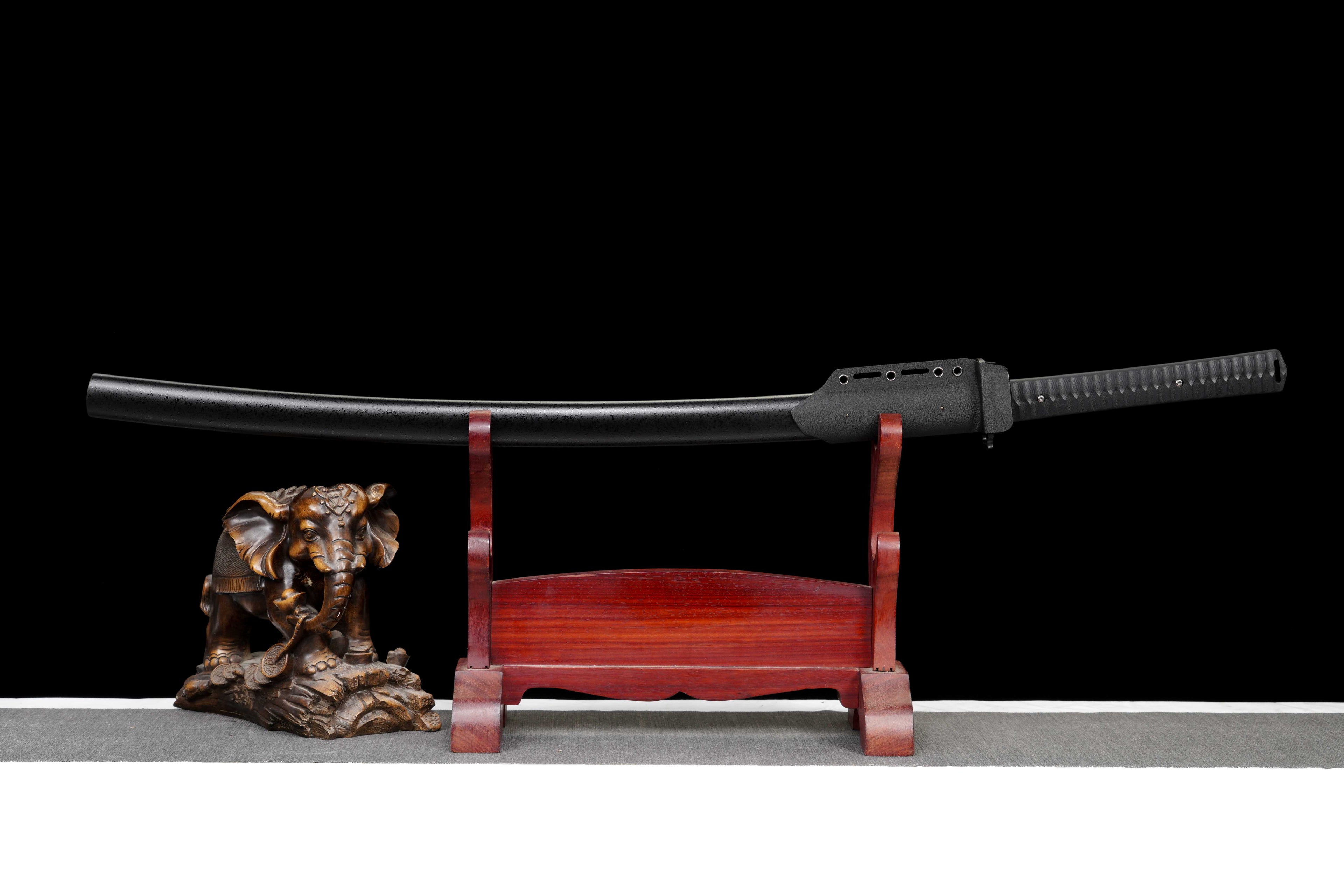 Tactical Katana with Ceramic Coated Carbon Steel Blade - Anti-Rust & Scratch Resistant, G10 Handle & Painted Wood Sheath